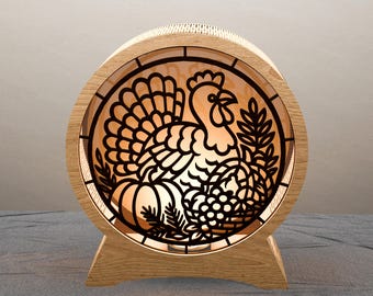Thanksgiving Turkey Lantern SVG – Fall Harvest Light Box for Laser Cut