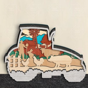 Farm tractor SVG, Laser cut files - 8 Layer Art Piece for Glowforge - Multi-layer