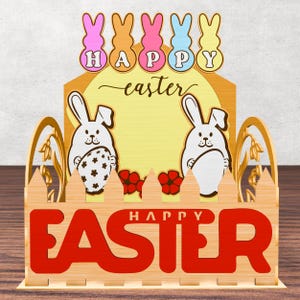Laser Cut Easter Bunny Basket SVG: Wooden Egg & Candy Holder (Digital File)