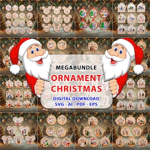Mega Bundle Christmas Ornament SVG, Wooden Christmas Ornament, Bundle Cartoon Ornament Svg, File for laser cutting machine, PDF- svg-ai-eps