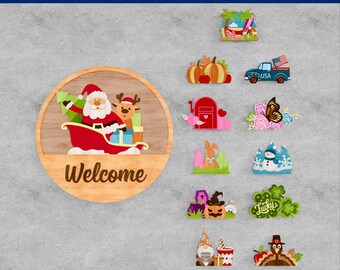 Pacchetto SVG per cartelli intercambiabili per le porte delle feste: file tagliati al laser (file digitale)