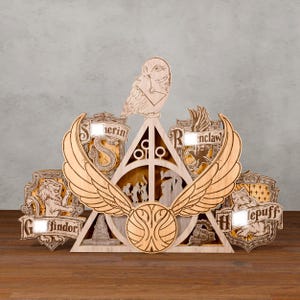 Arte de pared en capas de madera, decoración del hogar cortada con láser, SVG láser de escuela mágica, archivos cortados con láser, Glowforge