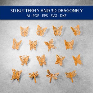3D Butterflies and Dragonflies Bundle, 3D Butterflies Sign Peace Joy Decor Wood Svg, Wooden Interlocking Butterfly, Kids Toy Svg, Glowforge