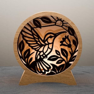 Hummingbird Lantern SVG | Floral Layered Light Box File | Bird Laser Cut Design