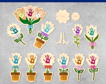 Mothers Day Handprint Flower SVG Set, Mom Gift (Digital Download)
