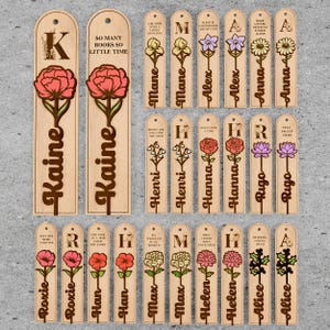 Bundle Personalized Floral Bookmarks Laser Cut, Book Lover Gift Svg, Birth Month Flower Bookmark Svg, Laser Cut Template, Glowforge Files