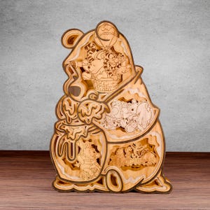 File di taglio laser multistrato di cartoni animati, scena artistica multistrato di orsi e amici in 3D SVG, pezzo d'arte per Glowforge SVG - PDF, ML008