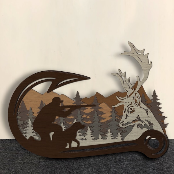 Hunting Multi-layer, Laser cut fles - 6 Layer Art Piece for Glowforge - SVG - PDF