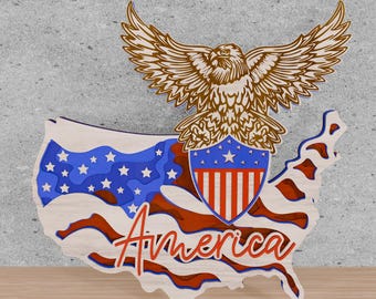 Patriotic Eagle & US Flag Laser Cut File: 4th of July SVG (Digital File)