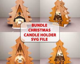 Christmas Tree Candle Holder Laser Cut Files (SVG, EPS, Ai, PDF)