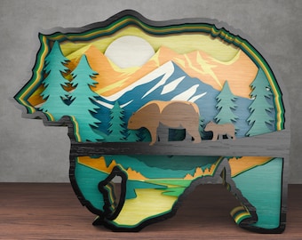 Tier SVG, Bär SVG, Laser geschnittene Dateien - 11 Layer Art Piece für Glowforge - Mehrschichtig
