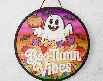 Ghost Fall Door Sign SVG, Boo-Tumn Vibes Halloween Laser Cut (Digital Download)