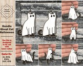 Bundle Ghost Cat SVG, Halloween Black Cat Earrings svg, wooden earrings, file for laser cutting machine - dxf- svg-ai-eps