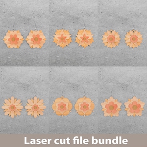 Gelaagde bloem houten oorbel Svg lasergesneden bestand, digitale download, oorbellen Svg, Floral Earring, Glowforge-bestanden, Earring Bundle Svg