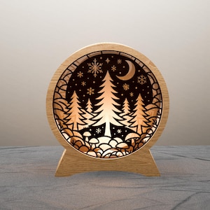 Winter Wonderland Laser Cut Lamp | Magical Laser Cut Template for Cricut & Glowforge | Snowy Forest Lamp