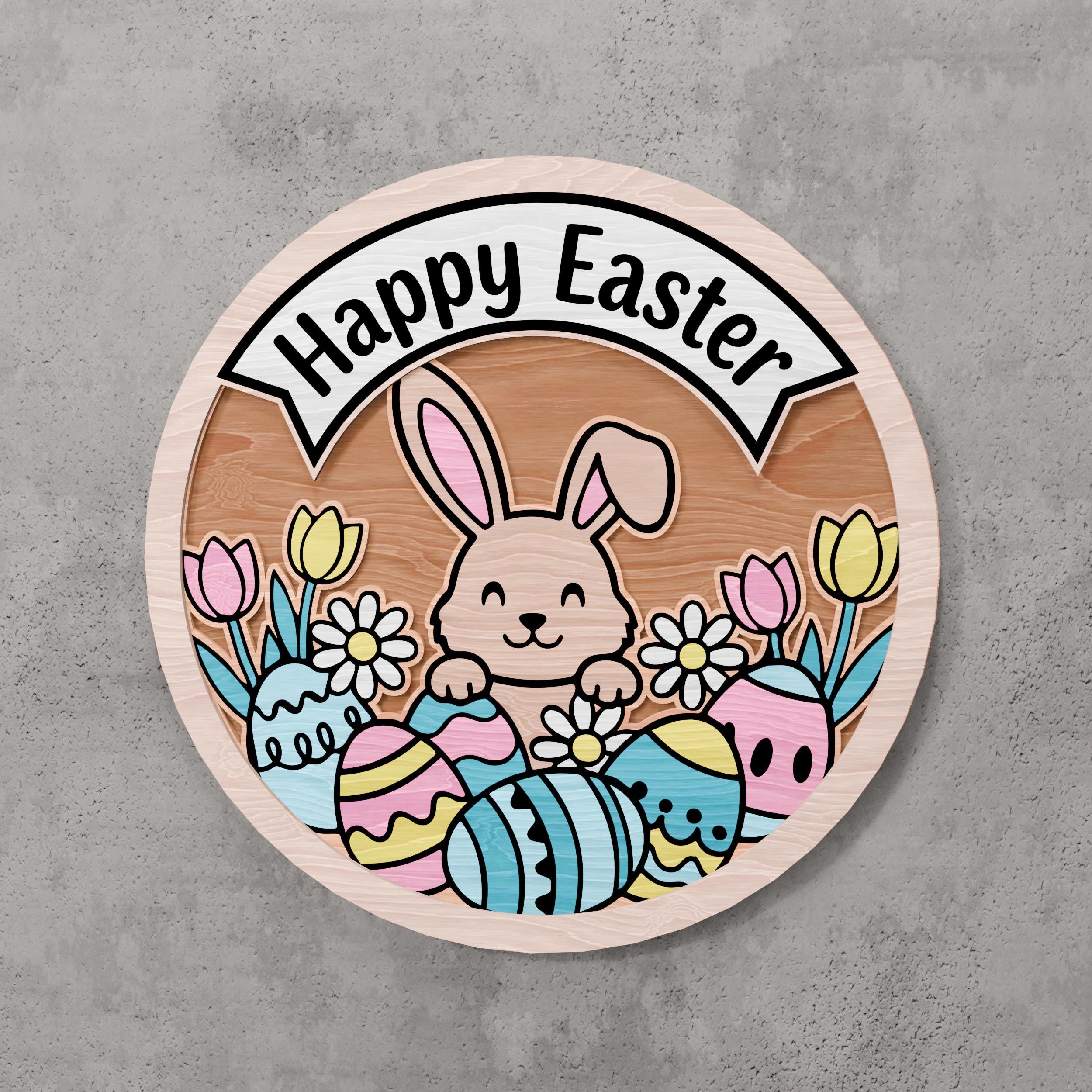 Easter Rabbit Round Easter Bunny Round Sign Laser Cut File, Spring Door Hanger (digital ...