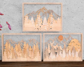 Layered Mountain Forest SVG: Laser Cut Wall Art (PDF, EPS, Ai)