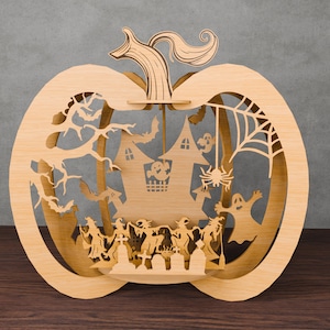Halloween 3D Pumpkin Glowforge SVG Halloween Haunted House Mansion Laser Cut File SVG For Glowforge