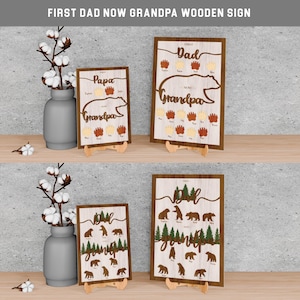 Personalisierte erste Papa jetzt Opa Holzschild Set, Papa Bär Schild mit Kinder Name, Vatertagsgeschenk, Geschenk für Papa, neue Opa Geschenk svg