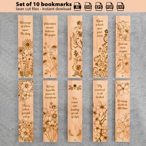 Bundle Floral Bookmarks Laser Cut, Book Lover Gift Svg, Flower Bookmark Svg, Laser Cut Template, Glowforge Files