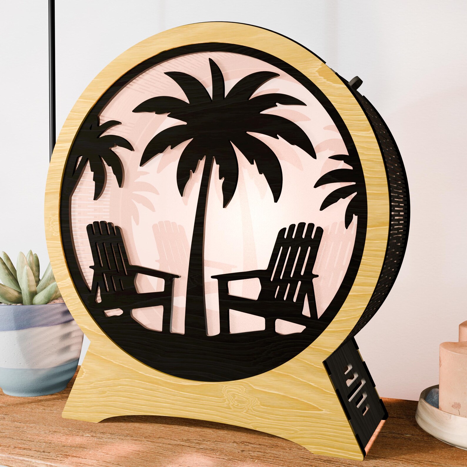 Beach Sunset Lightbox SVG, Palm Tree Night Light Laser Cut File, 3D ...