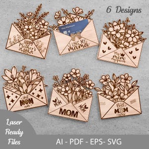 Porta tarjetas de regalo SVG para el Día de la Madre, Porta tarjetas de regalo SVG para cumpleaños, Regalo para mamá, Archivos de corte Glowforge, Descarga digital, Regalo para mamá de parte de los niños