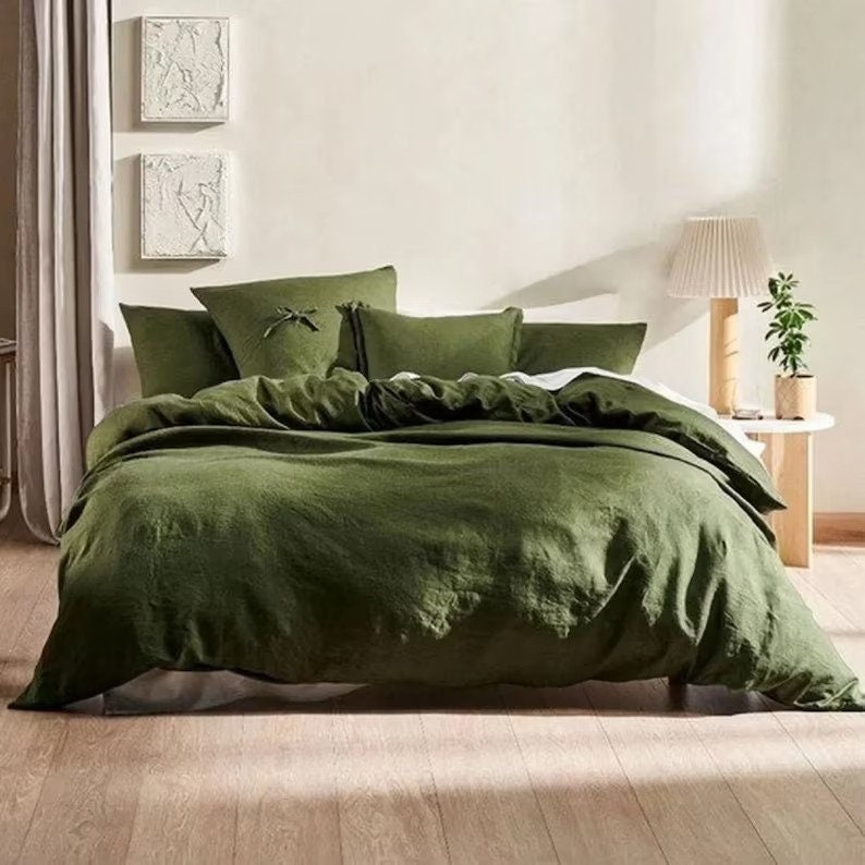 Natural Linen Bedding Set in Moss Green – Old Linen Mill