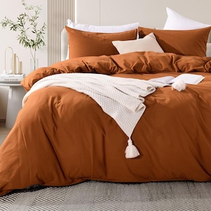 Brunt Orange Cotton Duvet Cover, 3 Pcs. Cotton Duvet Cover , Orange  Duvet Cover, King Queen Twin Green Bedding, Duvet Cover Set.