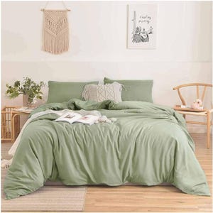 Sage Green 100% Cotton Duvet Cover, 3 Pcs. Cotton Duvet Cover Sage Green, Duvet Cover, King Queen Twin Green Bedding, Duvet Cover Set
