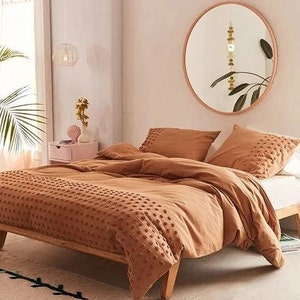 Burnt Orange Terracotta Tufted Cotton Duvet Cover Set Bedding Comforter Cover with Pillowcases Home Decor Down Duvet Cover gift for her