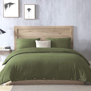 Dark Green Duvet Cover with matching pillow cover - coconut button/Zipper Twin Full Queen Duvet Cover Set, King Size Comforter Cover set.