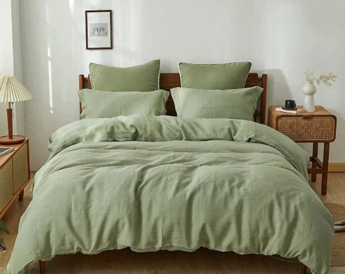 Sage Green Color Cotton Duvet Cover Set Organic Duvet Cover Stonewashed