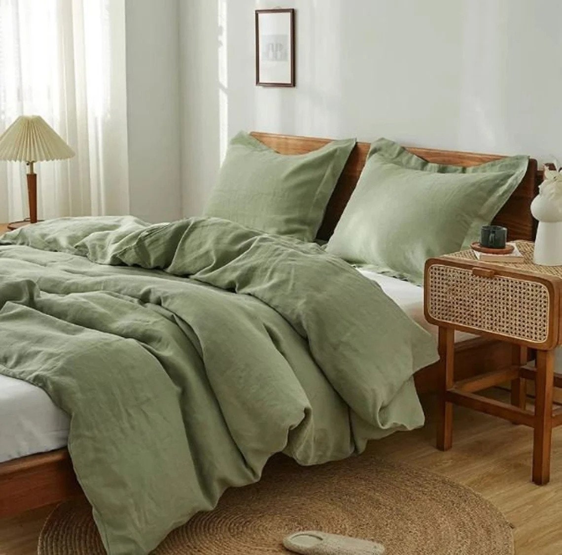 Sage Green 100 Cotton Duvet Cover, 3 Pcs. Cotton Duvet Cover Sage