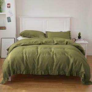 Green Ruffles Cotton Duvet Cover, 3 Pcs. Cotton Duvet Cover, Green Duvet Cover, King Queen Twin duvet, Green Bedding, Duvet Cover Set, Gift,