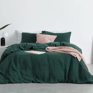 Emerald Green Bedding Set, Cotton Duvet Cover, King Queen Comforter Cover Set, Twin Full Duvet Cover Green Comforter Set, washed Cover gift.