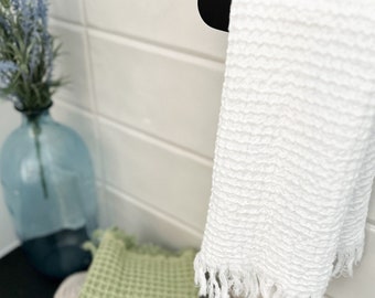 White Waffle Hand Towel, Washcloth, Towels for Guest Bathroom, Soft Cotton Towel or Set of 2, Absorbent Every Day Towel, Waffle Face Towel