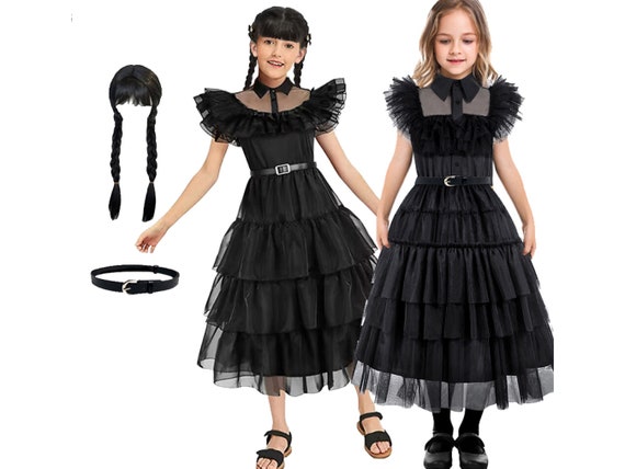 Wednesday Dress for Girls Kids Addams Family Cosplay Costume Outfit