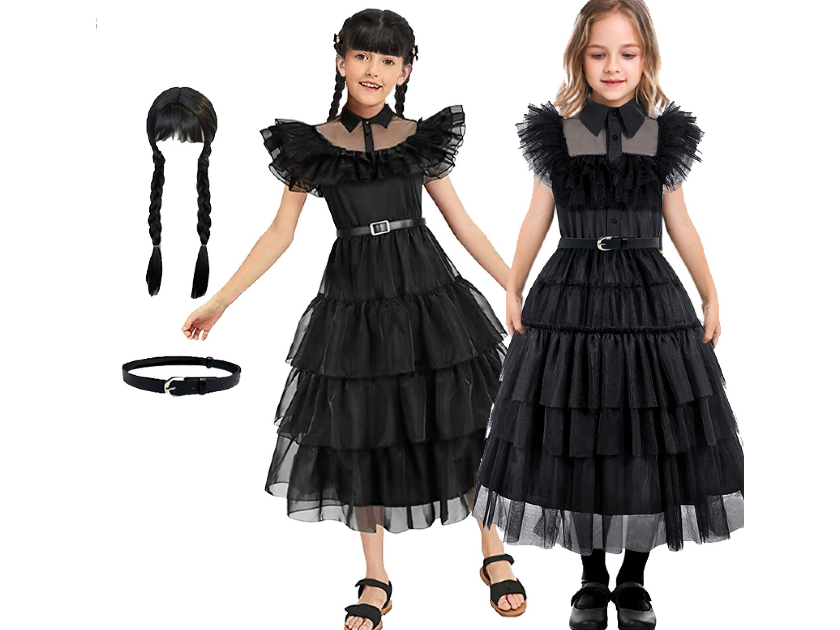 WEDNESDAY ADDAMS Girl's Costume & Wig Size 14 -  Hong Kong