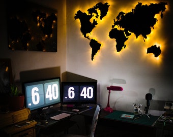 Led World Map - Home Design - Home deco led - Wooden Map Led - Handmade - Perfect Gift