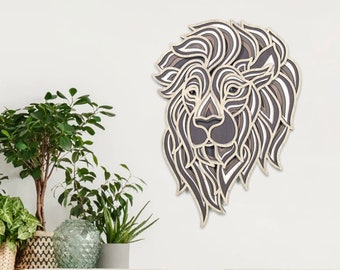 Wood wall art Lion - Wooden lion gift - Lion head - embossed wooden painting - wall deco - moving gift - safari gift - king of the jungle
