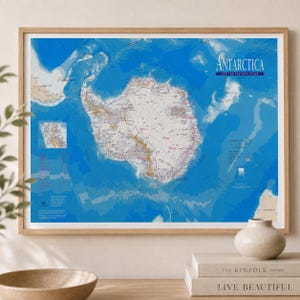 Antarctica Map Print, South Pole Educational Poster, Antarctic Circle Wall Art, Geography Classroom Decor