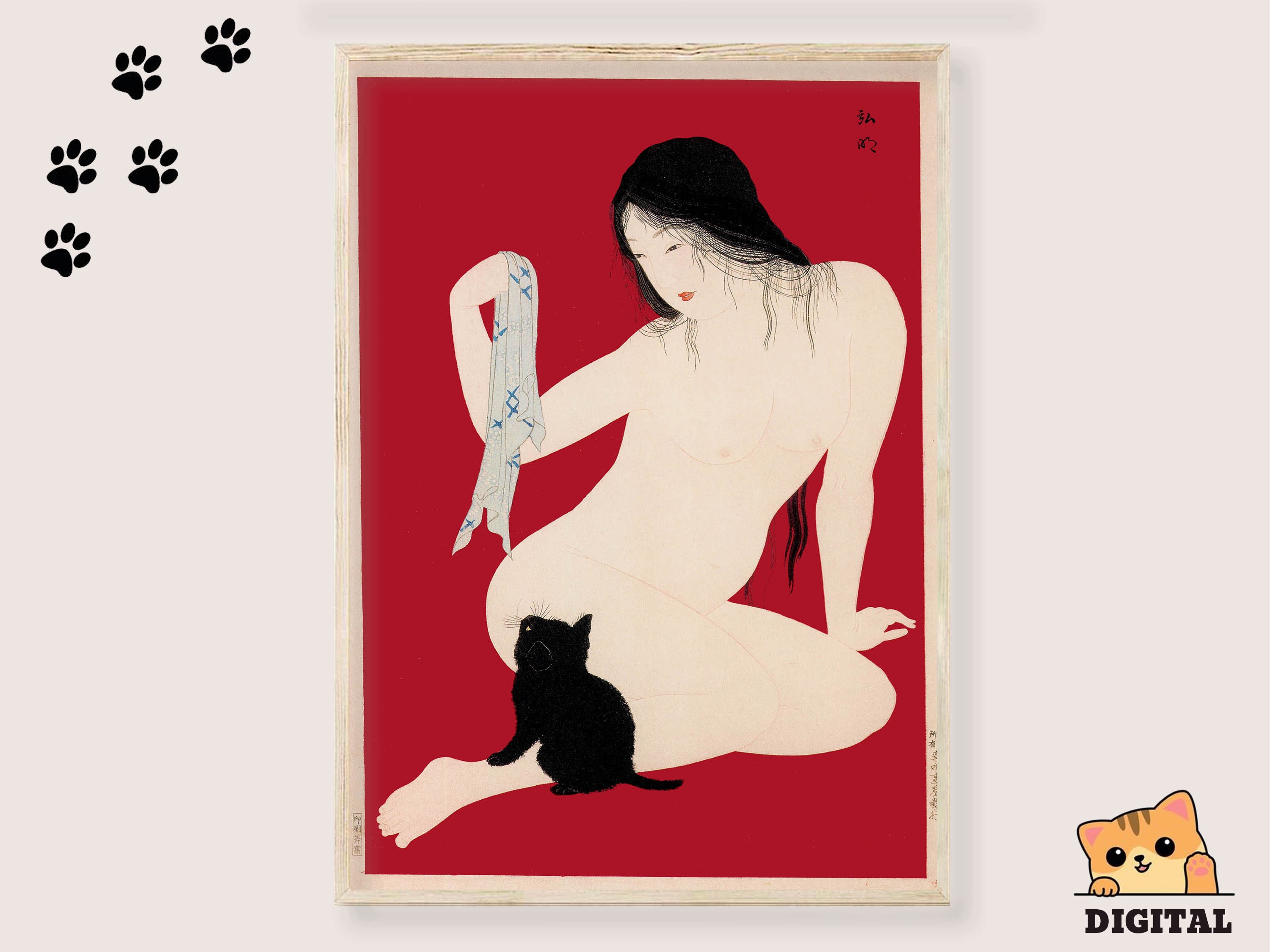 3000px x 2250px - Geisha Print Nude Poster Japan Art Download Black Kitten - Etsy Norway