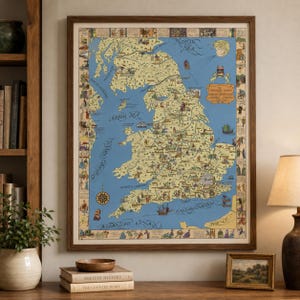 Vintage English Literature Map Poster, Britain Literary Print, Book Lover Wall Art