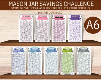 DÉFI D'ÉPARGNE Mason Jar, lot de défi d'épargne A6, convient aux classeurs de budget A6 et aux enveloppes de trésorerie, défi d'enveloppe