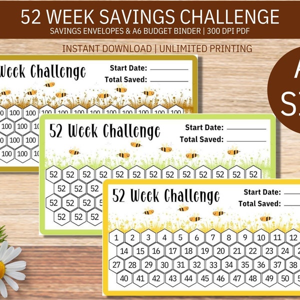 52 Week Mini SAVINGS CHALLENGE Tracker for A6 Budget Binders and A6 Cash Envelopes , A6 Savings Challenge, Savings Challenge Printable