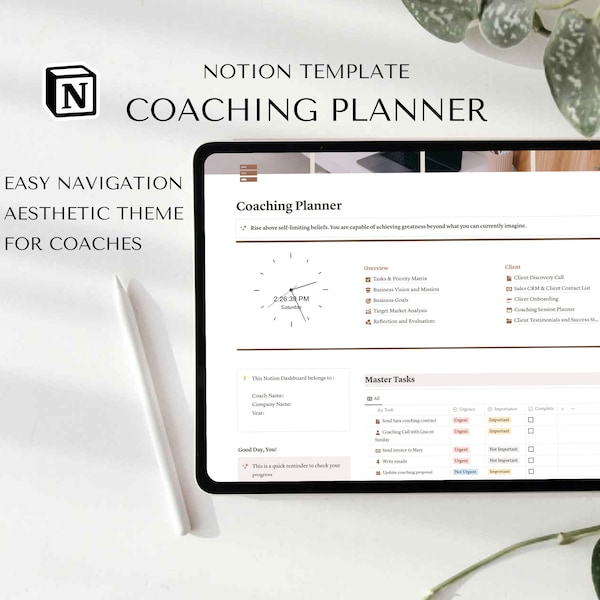 Notion Template Coaching Planner | Notion Client Portal  | Online Course Template |  Coaching Business Tool | Notion Coach