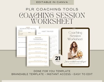 Hojas de trabajo de sesiones de coaching /Plantillas de hojas de trabajo de coaching /Kit de herramientas de coaching / Plantillas Canva editables de sesión de cliente para coaches
