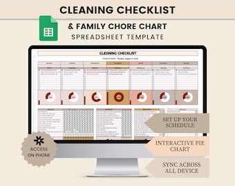 Lista de verificación del programa de limpieza Tareas domésticas semanales Planificador del hogar Tabla de tareas para TDAH Plantilla de Hojas de cálculo de Google para limpieza profunda