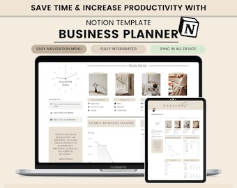 Business Planner Notion Template, Notion Client Dashboard, Project Management, Marketing Branding Business Finances Customer Hub Projects