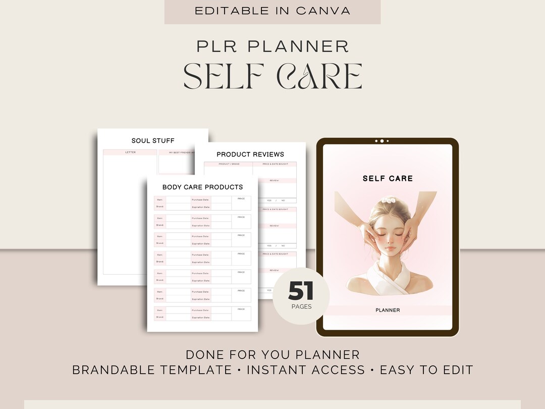 PLR Planner Self Care, Self Love Journal, Mental Health, Wellness ...